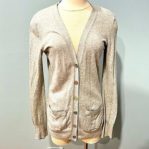 C Wonder Grey Cotton Angora V Neck Long Sleeve Cardigan Gold Buttons Size Medium